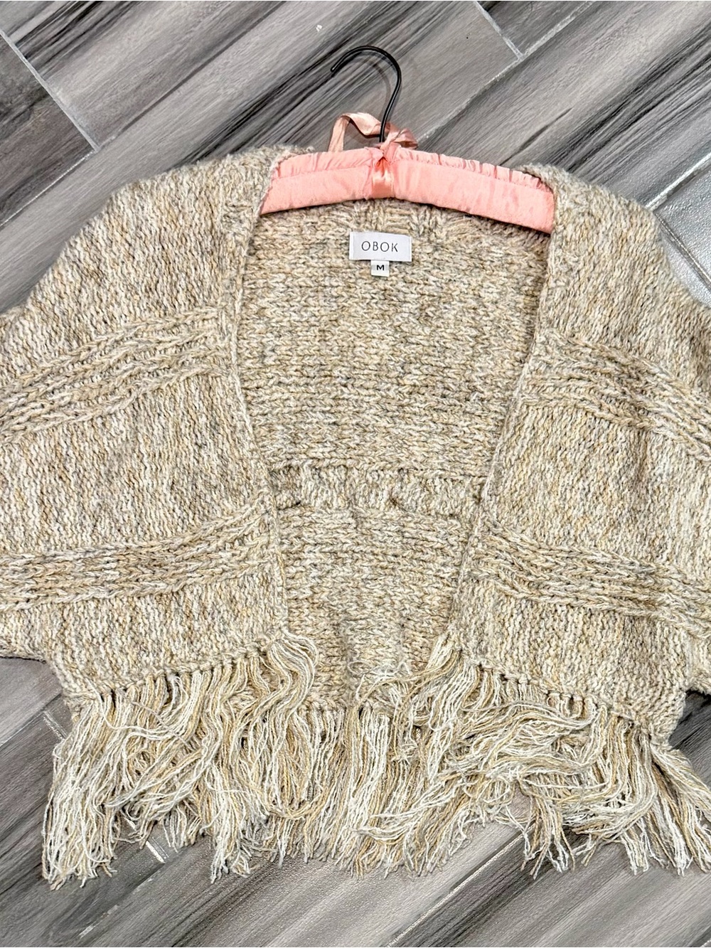 Cream Fringe Open-Front Knit Shrug